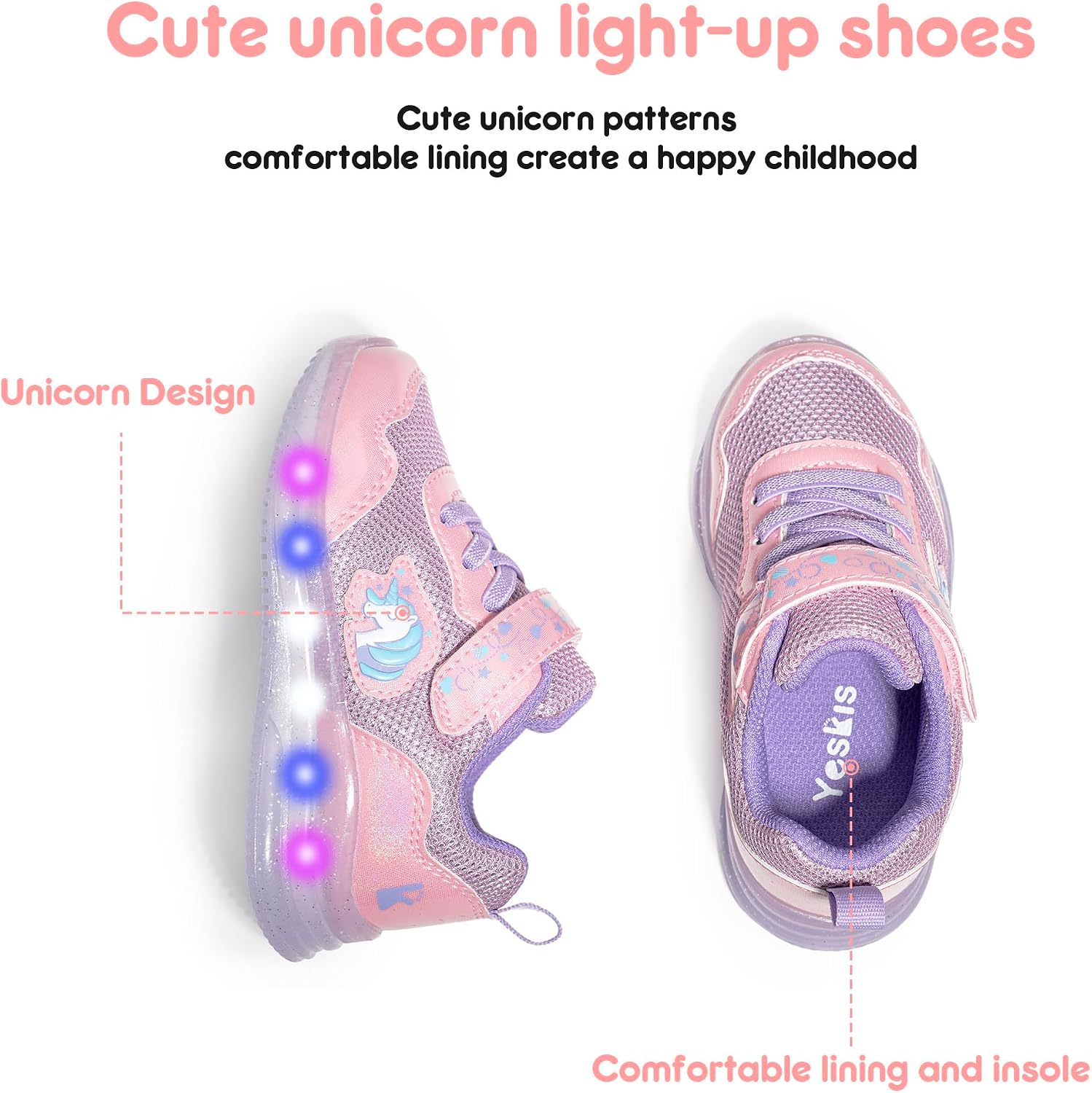 YESKIS Toddler Girls Light Up Shoes Cartoon Running Sneakers