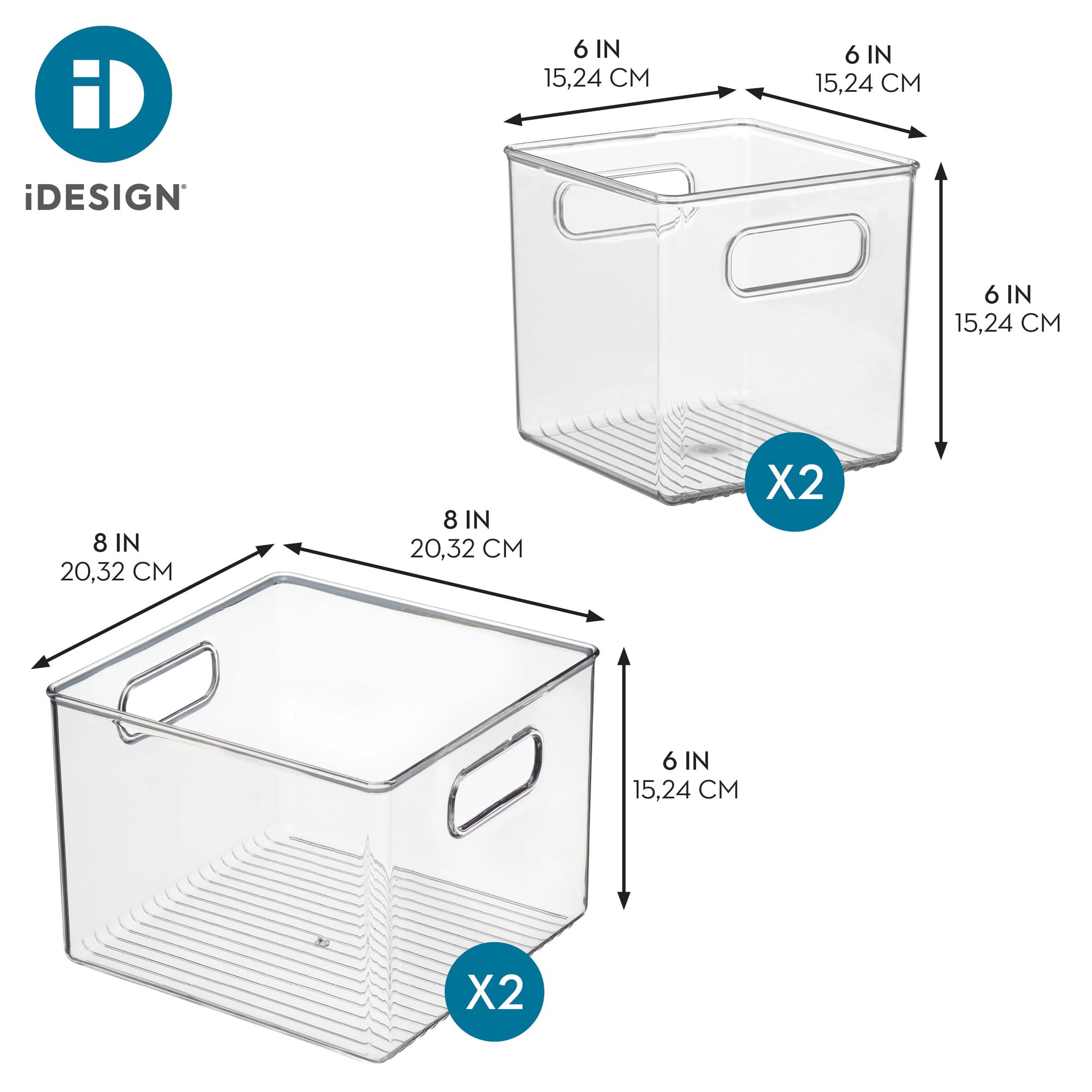 iDesign Set di 4 contenitori per l'organizzazione del frigorifero in plastica riciclata al 50%, Made in USA, ideale per l'organizzazione di freezer, frigorifero e dispensa, trasparenti