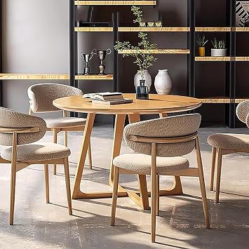 Walnut Round Dining Table for 2-4, Mid Century Modern Solid Wood Kitchen Table,Small Dinner Table V Shaped Legs for Home, Restaurant,Small Space(35.4