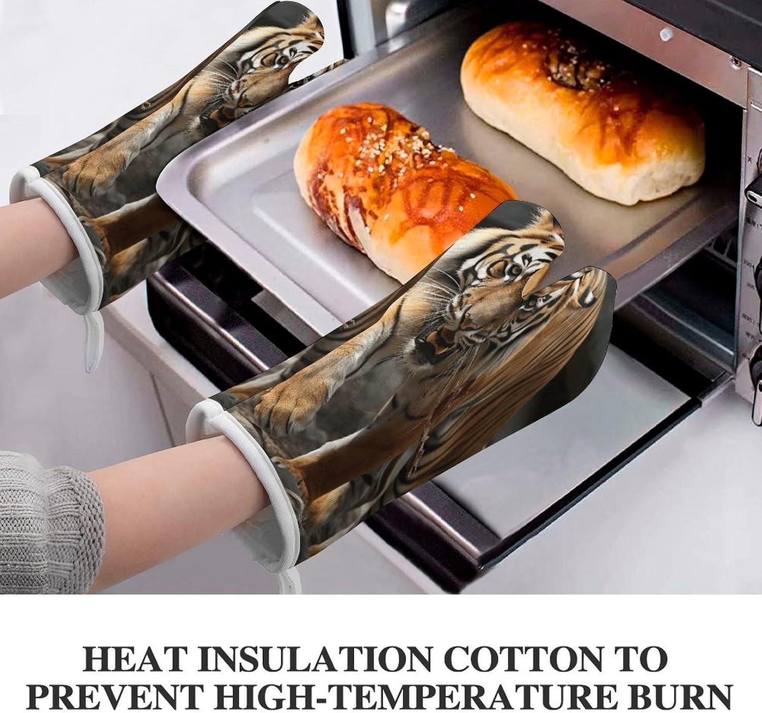 2 Pcs Oven Mitts Heat Resistant Kitchen Gloves Soft Safety Malayan Tiger Oven Glove for Microwave, Barbecue