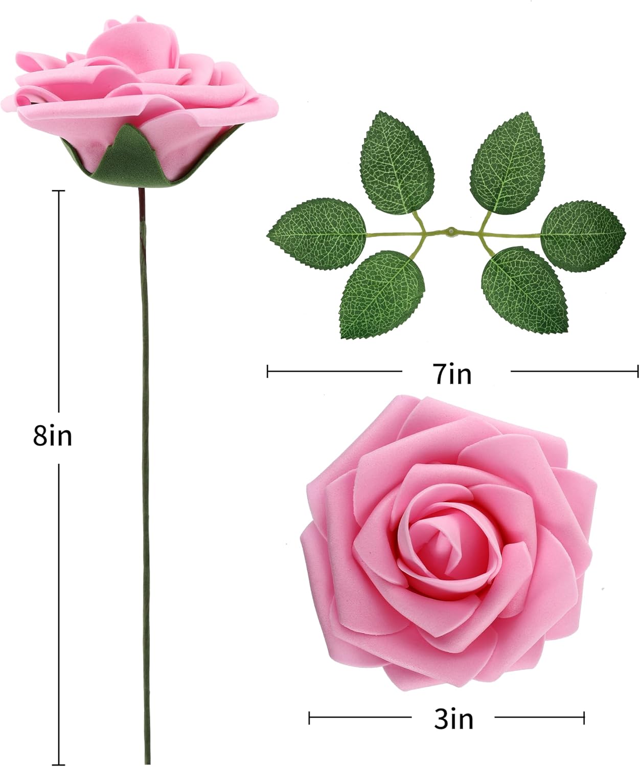 DuHouse 50Pcs Artificial Roses Flowers Fake Roses with Stems Real Touch Foam Flowers for DIY Wedding Bouquet Party Centerpiece Floral Arrangement Party Home Decor(Pink)