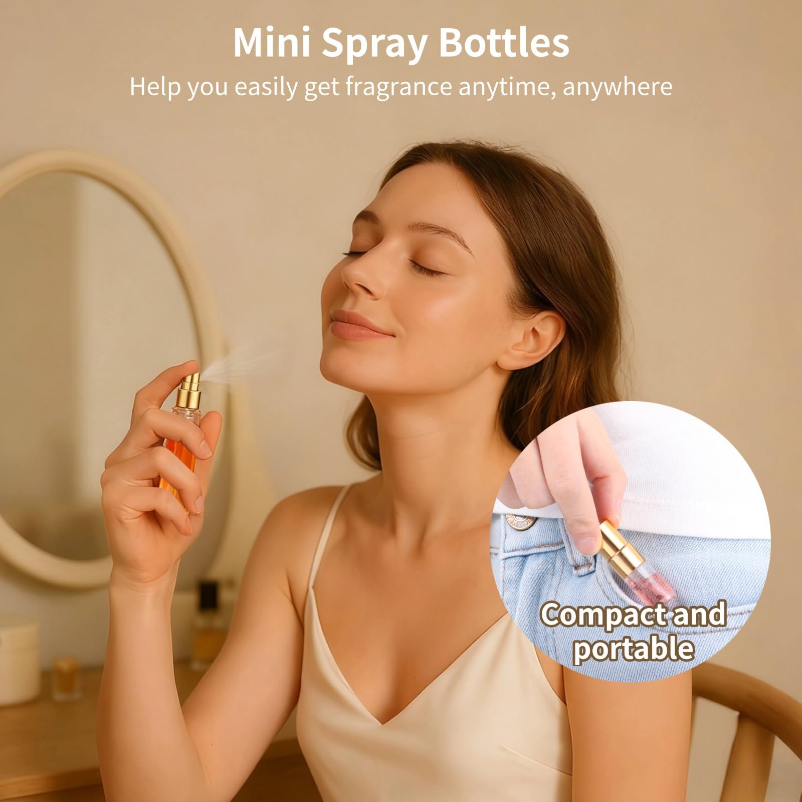 50 mini flaconi spray da 2 ml, ricaricabili, in vetro, per profumo, da viaggio, contenitori portatili per campioni con tappo, atomizzatori per nebbia fine, include 2 imbuti e 2 dispenser, oro