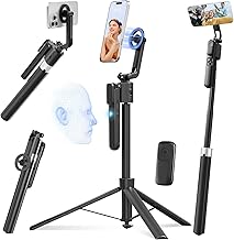 Magnetic Auto Face Tracking Tripod for iPhone That Follows Your Movement, 71" Portable Selfie Stick Tripod with Remote 360 Rotation, Magnetic Phone Tripod Stand for Vlogging, Travel, Video Recording