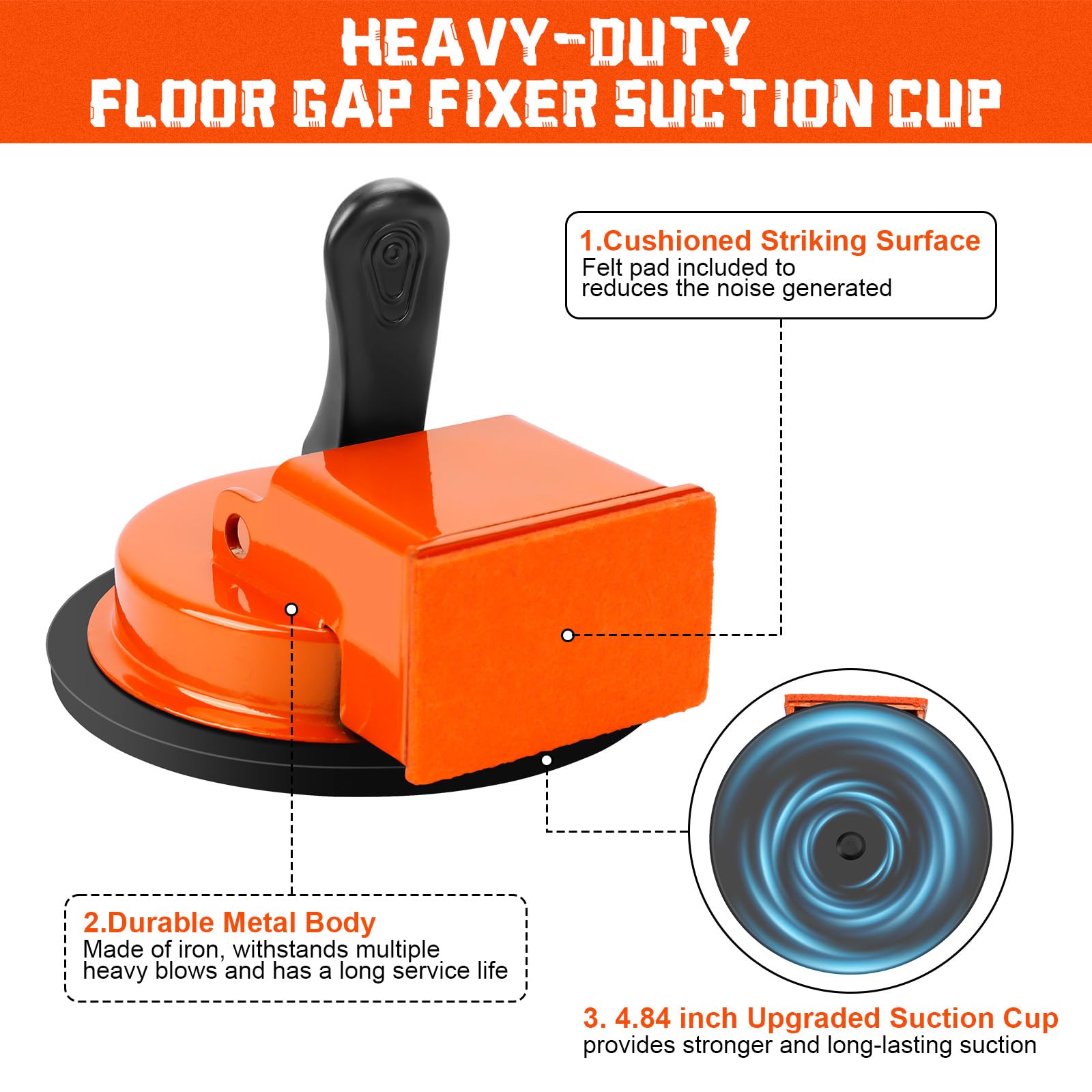 Floor Gap Fixer Tool Kit to Close Floor Gaps, Suction Cup Gap Puller with 5 Reusable Sticky Pads & Rubber Mallet, Heavy Duty Repair Tool, Laminate Flooring Tools, Vinyl Floor Repair Kit, Gap Tool — view 6