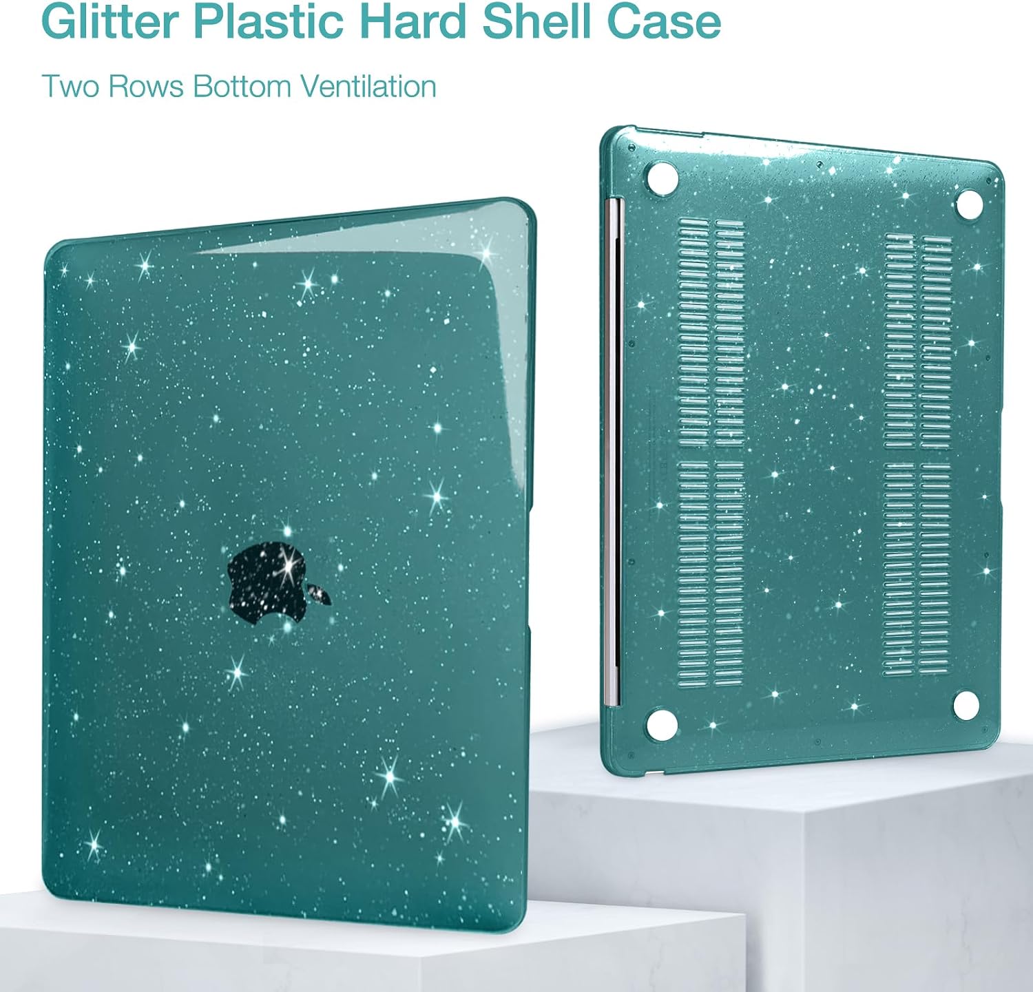 MOSISO Compatible with MacBook Air 13 inch Case 2022 2021 2020 2019 2018 A2337 M1 A2179 A1932, Glitter Sparkly Plastic Hard Case&Keyboard Cover&Screen Protector for MacBook Air 13.3 inch, Teal Green
