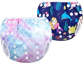 Luxja - Baby Swim Diaper (2 Pack), Washable Pool Diaper for Boys and Girls (0-3 Years), Fish Scales + Mermaid