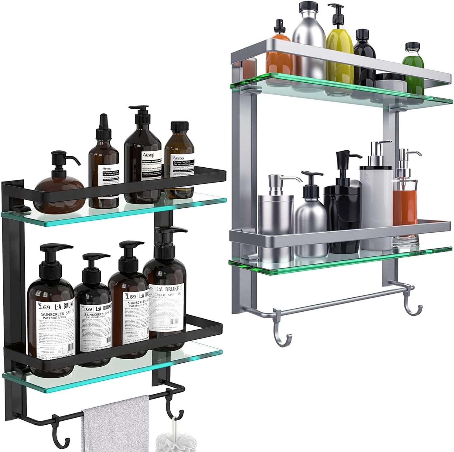 Vdomus Tempered Glass Bathroom Shelf, 2 Tier Shelf with