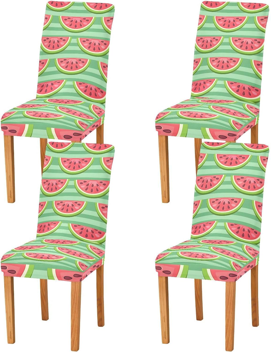 ALAZA Chair Covers for Dining Room, Watermelon Slices on Green Stripes Pattern Stretch Chair Cover Sets Chair Protector Removable Washable for Ktichen Restaurant Hotel