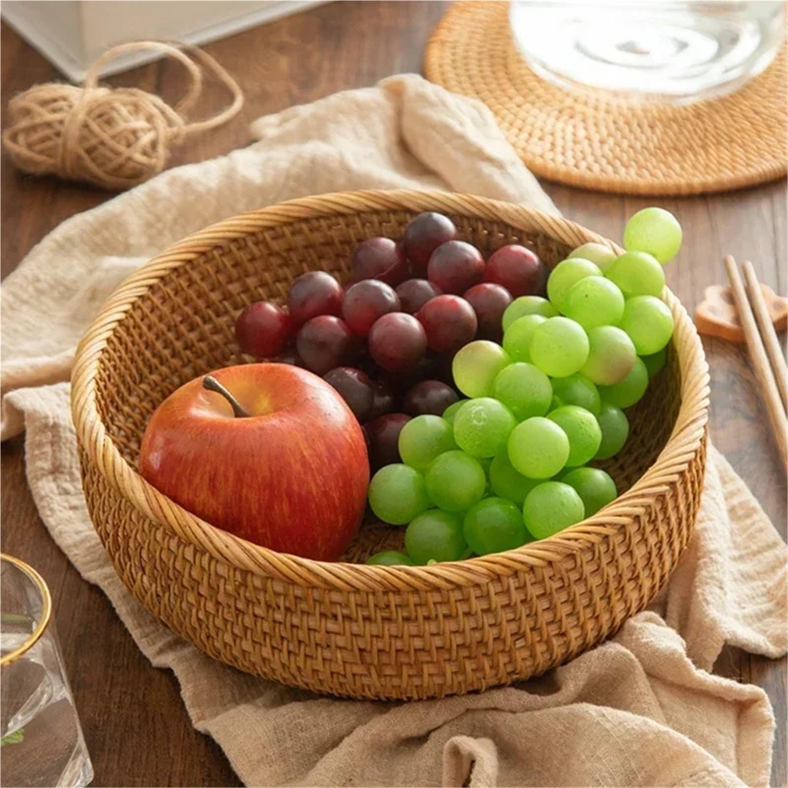 Handwoven Rectangular Rattan Wicker Basket Fruit Tea Snack Bread Picnic Storage Box Kitchen Supplies pour l'organisation de la Maison(30x20x9cm)