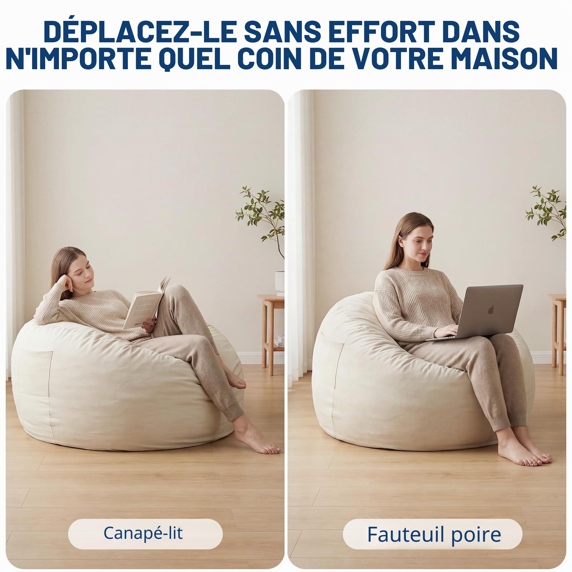 Pouf Lit Convertible en Velours Côtelé, Transformable en Matelas d’Appoint Ultra Confortable, Salon Utilisable, Canapé Rempli De Mousse, Fauteuil Lounge, Chauffeuse en Futon Matelas De Sol