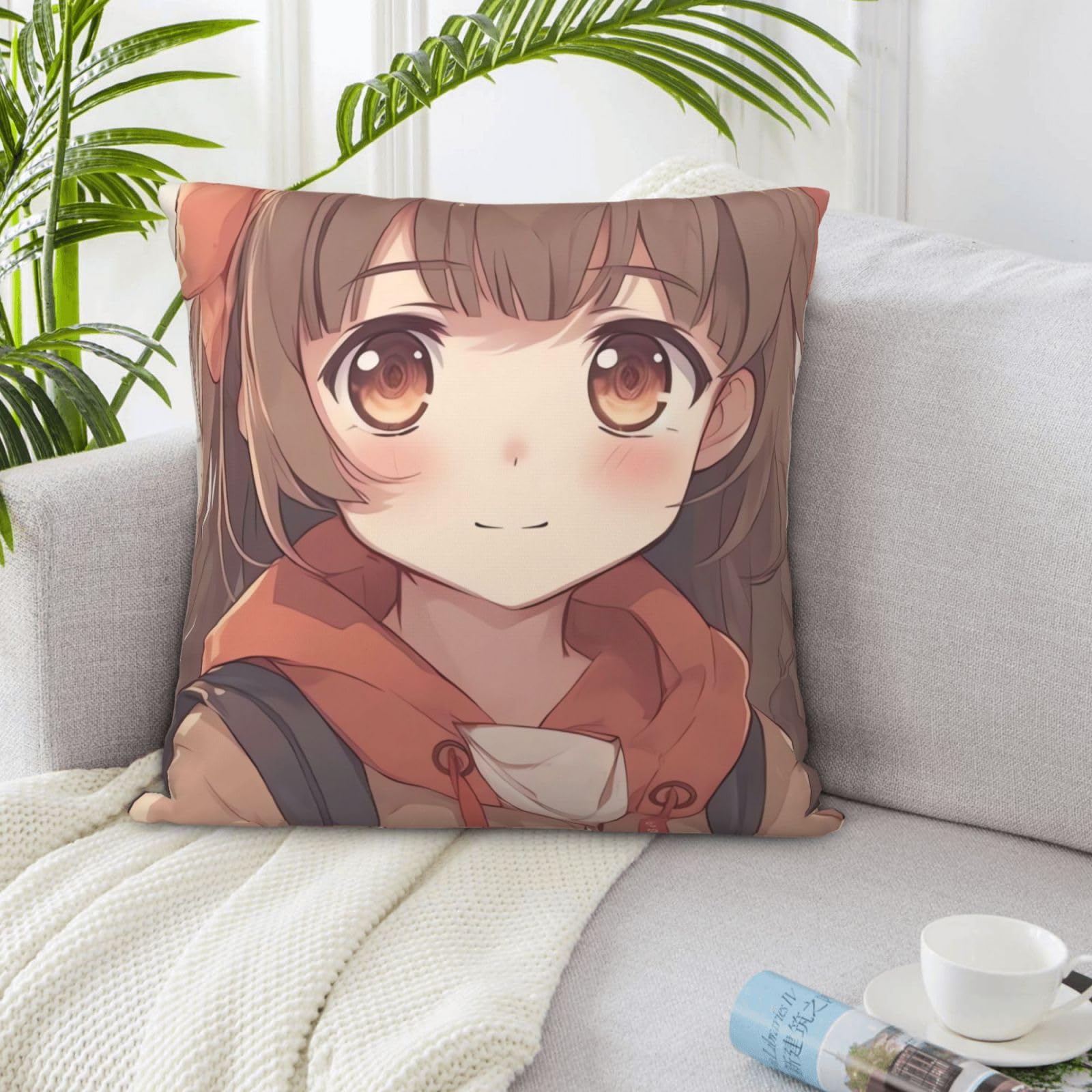 Japan Anime Throw Pillow Covers Soft Decorative Throw Pillowcases with Hidden Zipper Modern Decor Cushion Covers for Bedroom, Living Room, Sofa, Couch and Bed 16"X16"