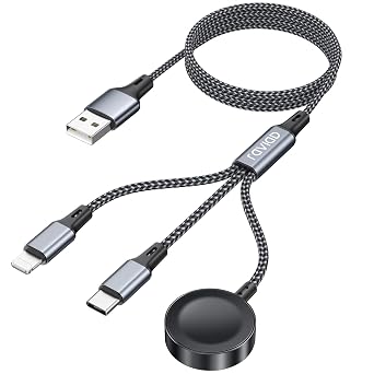 RAVIAD 3 in 1 Ladekabel für Apple Watch 1.2M, Multi USB Kabel mit Apple Watch Ladegerät, USB C, Lightning Kompatibel mit iWatch Ultra/SE/11/10/9/8/7/6, iPhone 17/16/15/14/13/12/11, Galaxy