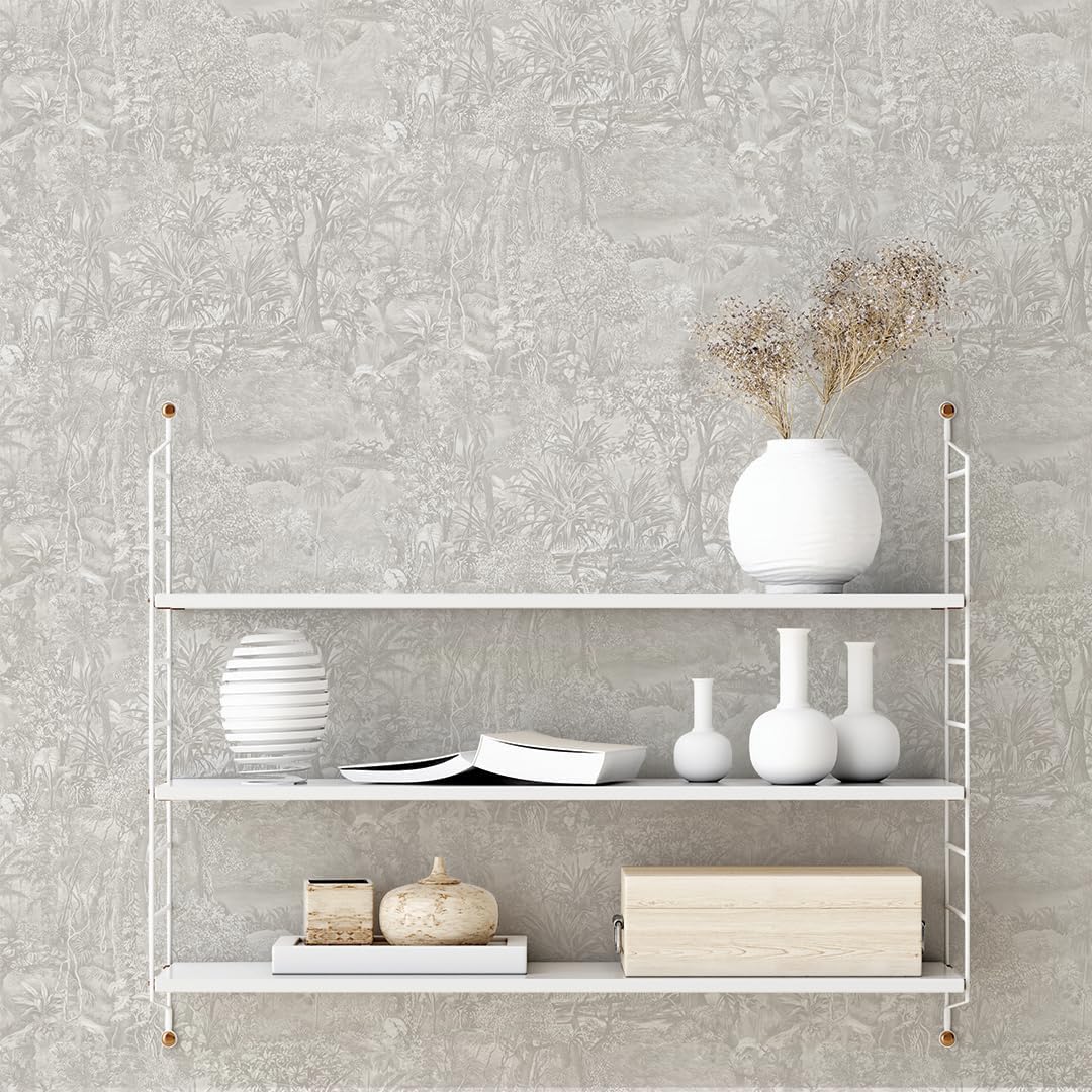 Tempaper Grey Jungle Toile Removable Peel and Stick Wallpaper, 20.5 in X 16.5 ft, Made in The USA