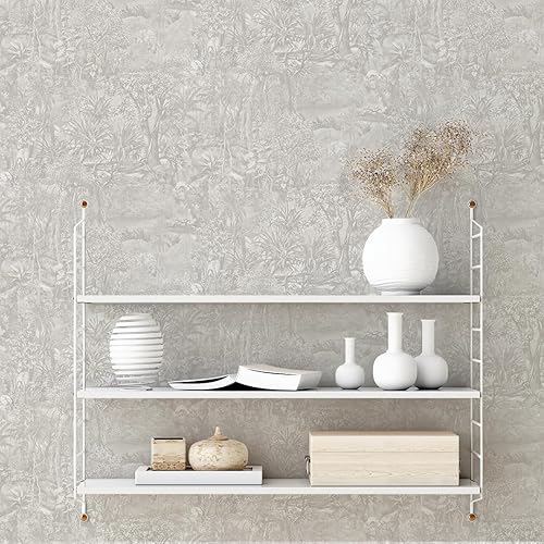 Miniatura 4 de Tempaper Grey Jungle Toile - Papel tapiz removible para despegar y pegar, 20.5 pulgadas x 16.5 pies, fabricado en los Estados Unidos