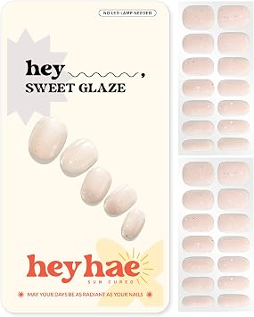 Heyhae Semi Cured Gel Nail Strips | No LED Lamp Needed | Summer, Solid, Yellow | Easy Apply & Remove, Salon Quality | Includes 28 Strips, 1 Prep Pads, Nail File & Wooden stick - Hey, Sweet Glaze