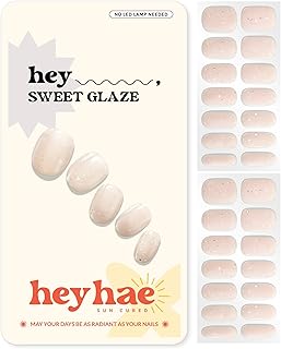 Heyhae Semi Cured Gel Nail Strips | No LED Lamp Needed | Summer, Solid, Yellow | Easy Apply & Remove, Salon Quality | Includes 28 Strips, 1 Prep Pads, Nail File & Wooden stick - Hey, Sweet Glaze