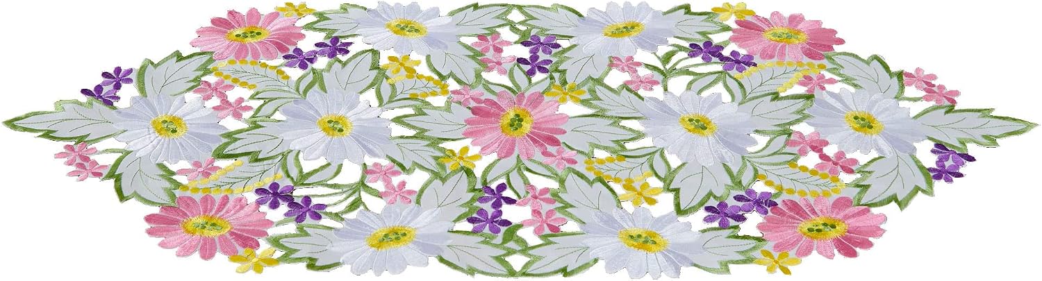 AMARED Spring Daisy Table Runners Embroidered Flowery Table Linen for Home Decoration 13 X 34 Inch