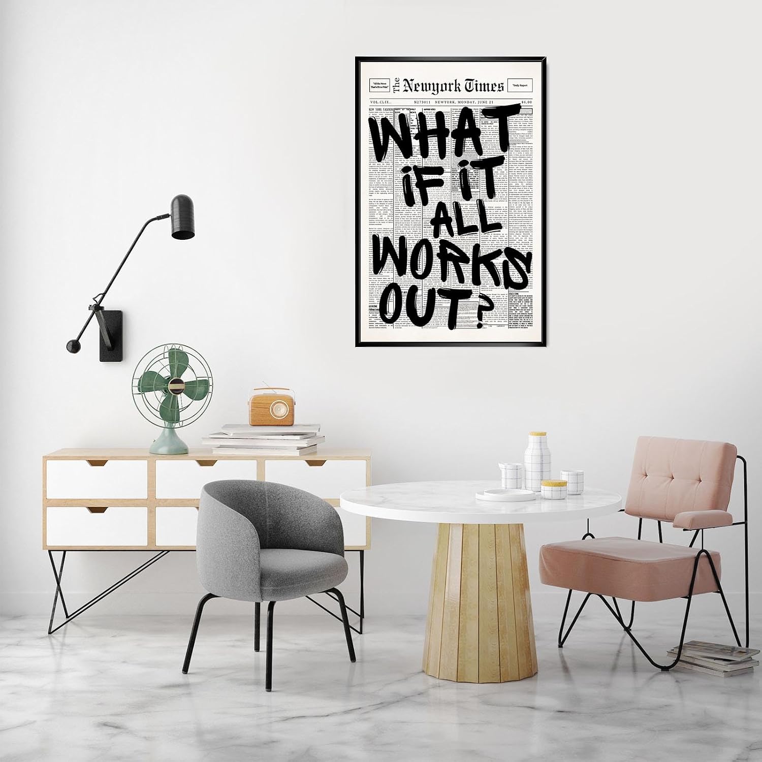 Black Framed Black And White Newspaper Canvas Posters What If It All Works Out Wall Art Positive Affirmations Inspirational Quote Prints Painting For Living Room Bathroom Wall Decor 8x12in