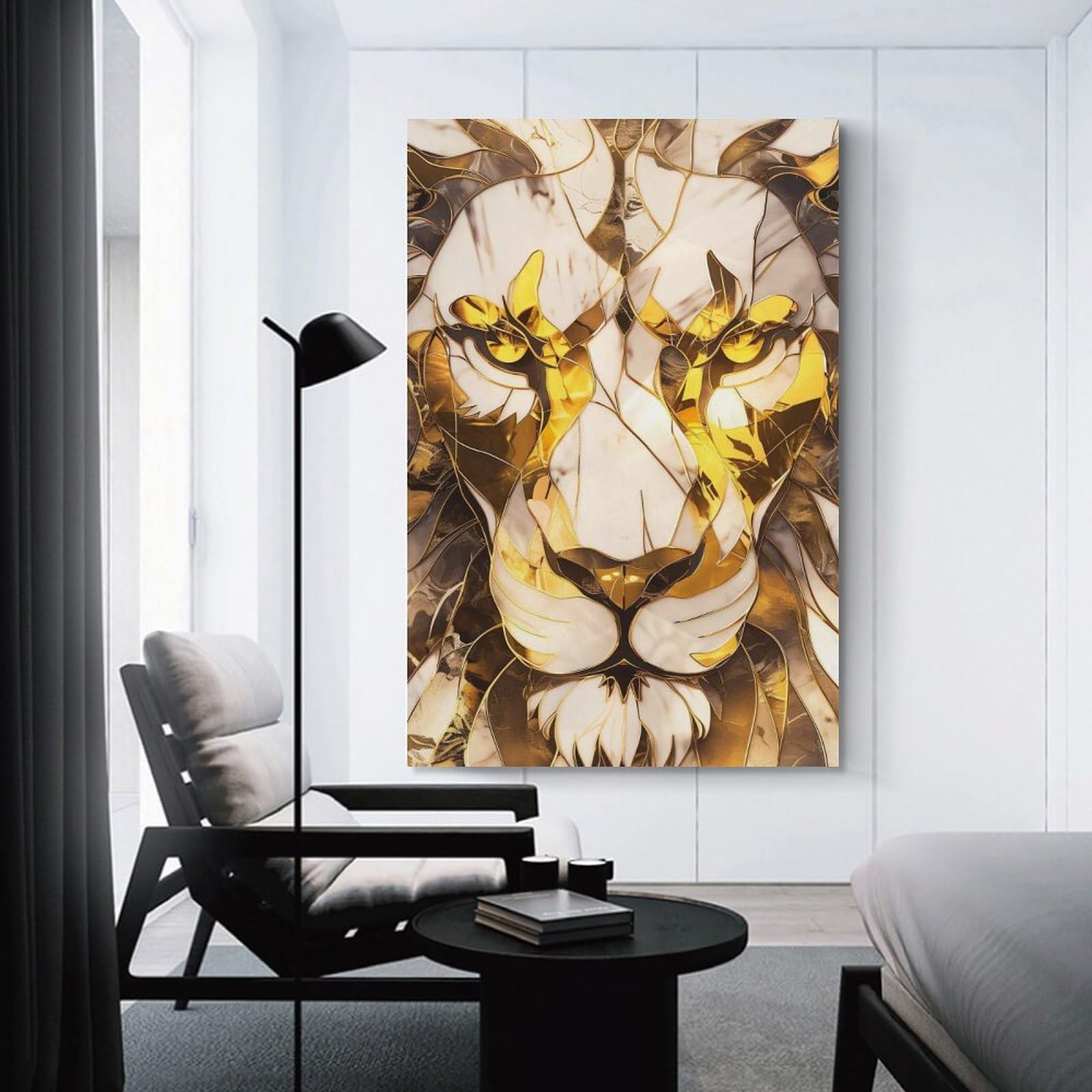 Junmoney Golden Lion Abstract Art Home Decor Wall Art 16x24inch(40x60cm), for Living Room, Lounge Or Sitting Room, A Home Accent with Warm Character