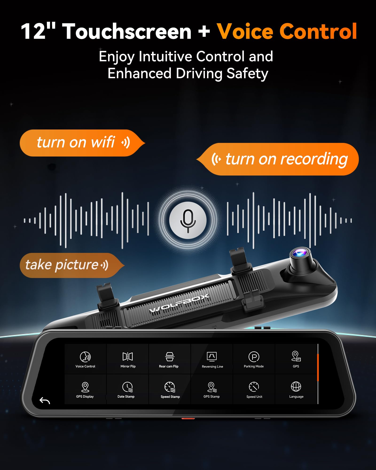 WOLFBOX G900 Tripro Bumper Version 3 Channel 4K Mirror Dash Cam, STARVIS 2 IMX678 Night Vision, 4K+2.5K+1080P Front and Rear Bumper Dash Cam, 5.8GHz WiFi, Voice Control, Includes 256GB Card & GPS