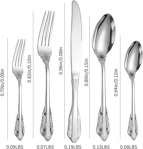 Miniatura 22 de A·HOUSEWARE - Juego de cubiertos iridiscentes con diseño hueco, 20 piezas, acero inoxidable, incluye tenedores, cucharas, cuchillos, utensilios