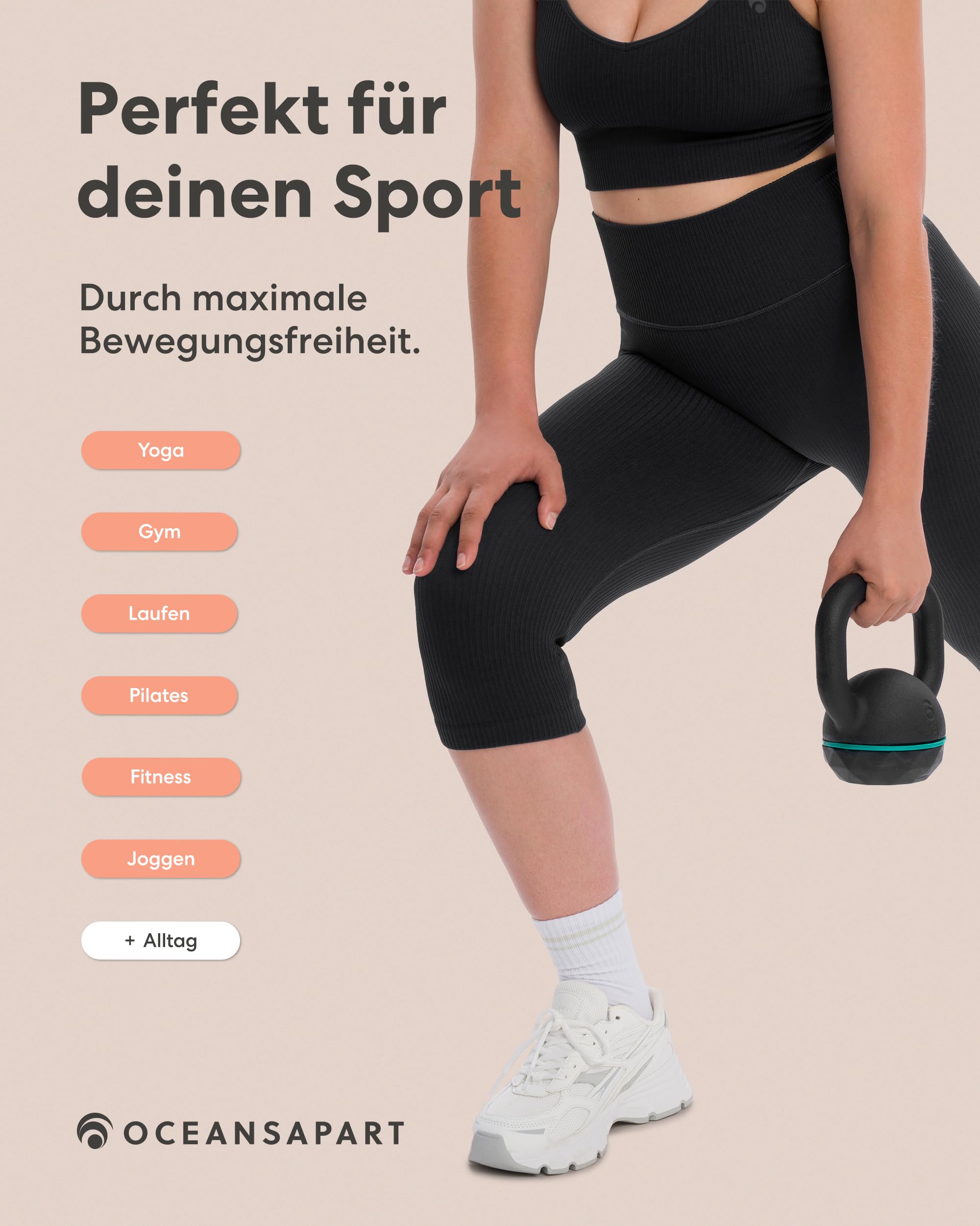 OCEANSAPART Maya Capri Pant - Damen Nahtlose 3/4 Leggings für Yoga und Sport, Hochgeschnittener Bund, Blickdicht und Atmungsaktiv, Größen XXS-XXL
