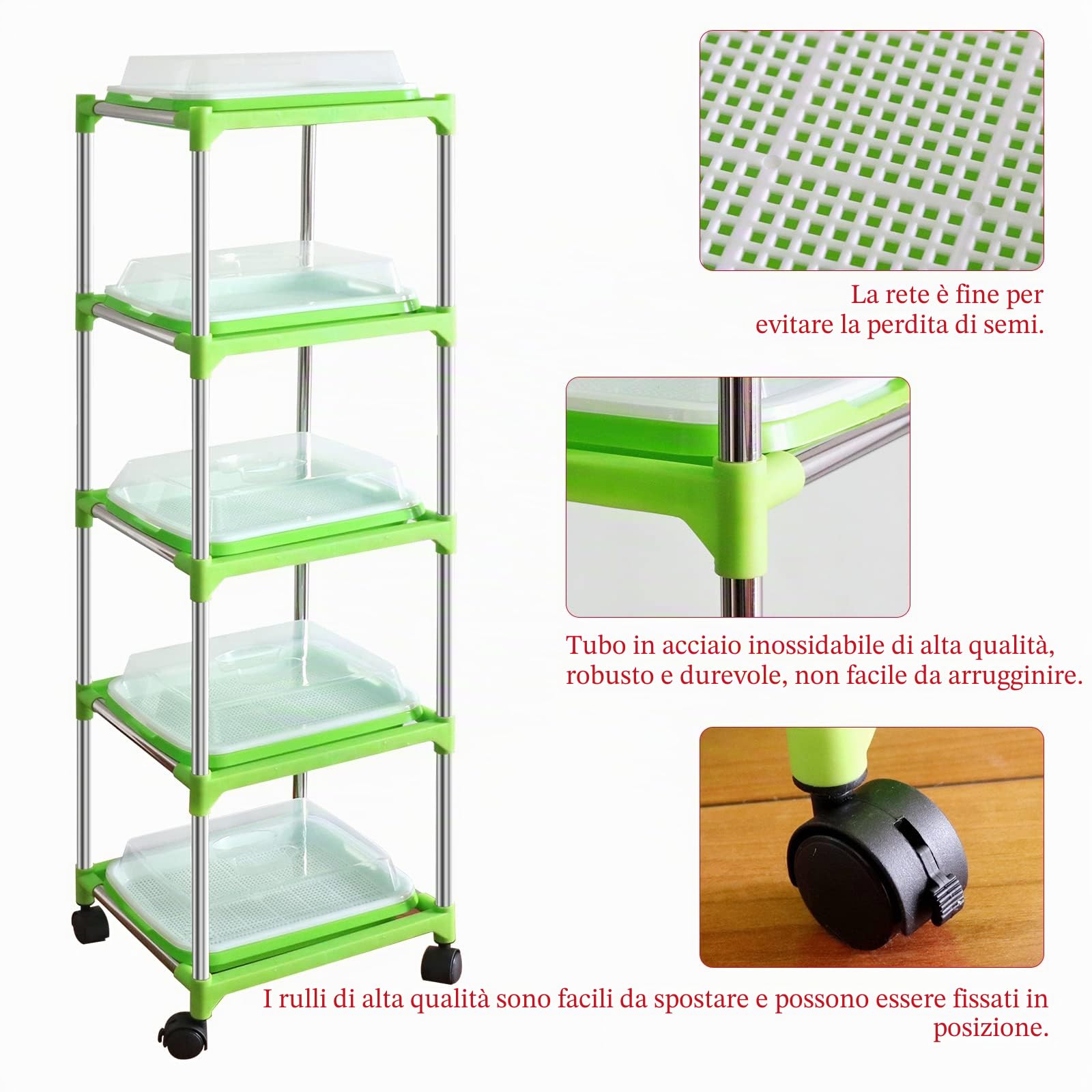 5 Strati Seed Sprout Vassoio Microgreens Kit di Coltivazione Seed Sprouter Vassoio con Coperchio Semi di Erba di Grano Grower Vassoi di Stoccaggio per Giardino Cucina casa