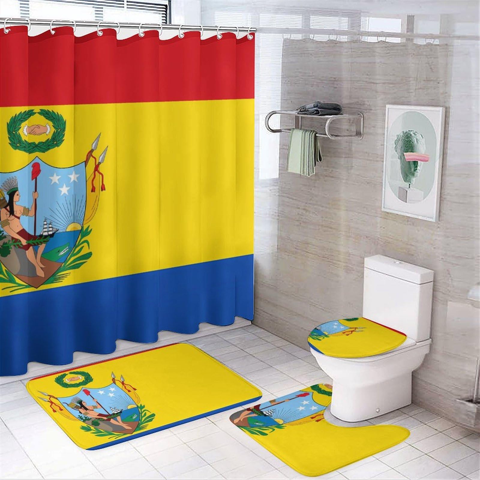 CGSBNGHA Flag of Gran Colombia Shower Curtain Set 4 Piece Bathroom Sets with Rugs Toilet Lid Cover And U-Shaped Floor Mat