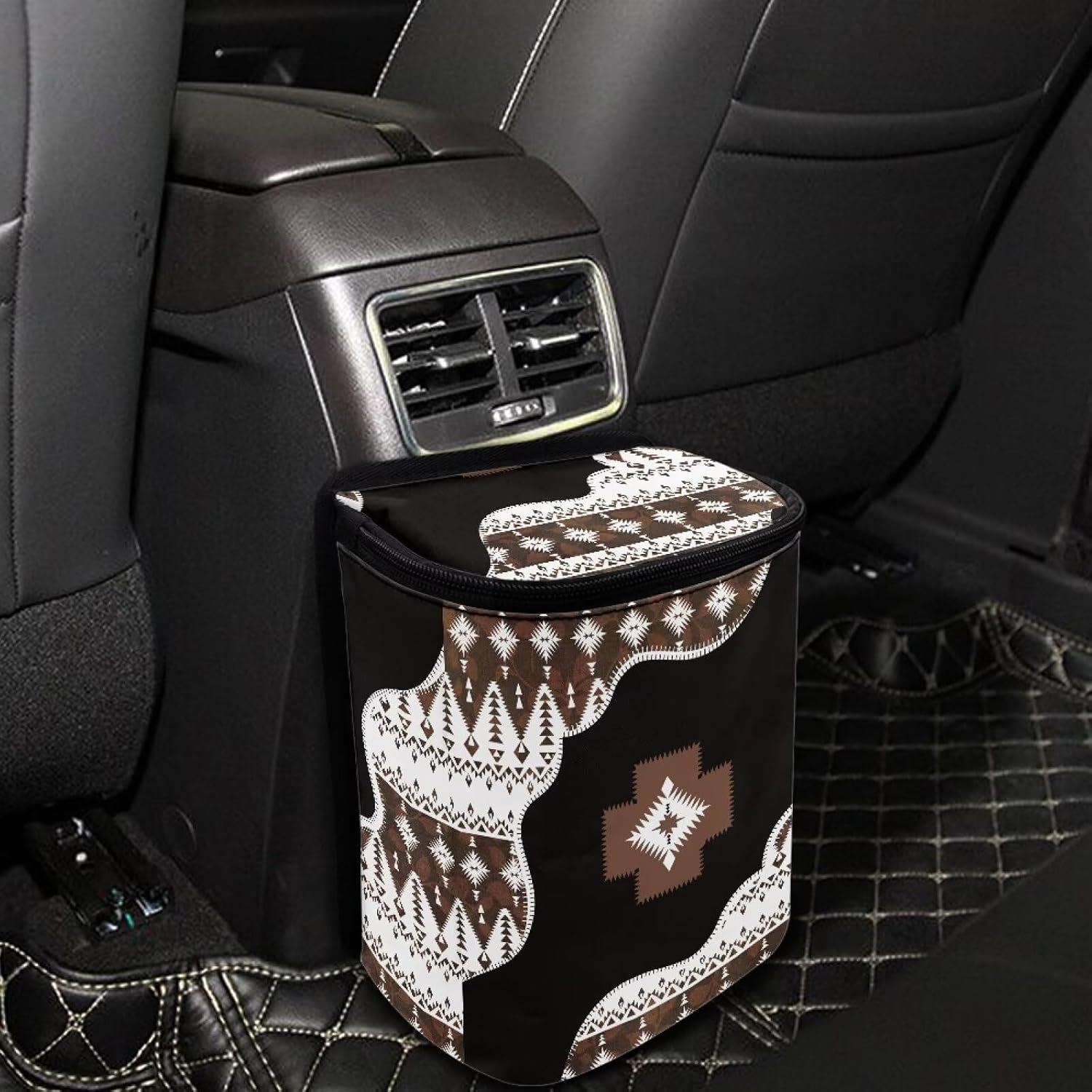 Fashion Aztec Car Trash Can Lightweight Hanging Garbage Bin for Back Seat Leak Proof Car Trash Bag Hanging Fashion Auto Interior Universal Fit Most Cars Sedan Van Truck SUV
