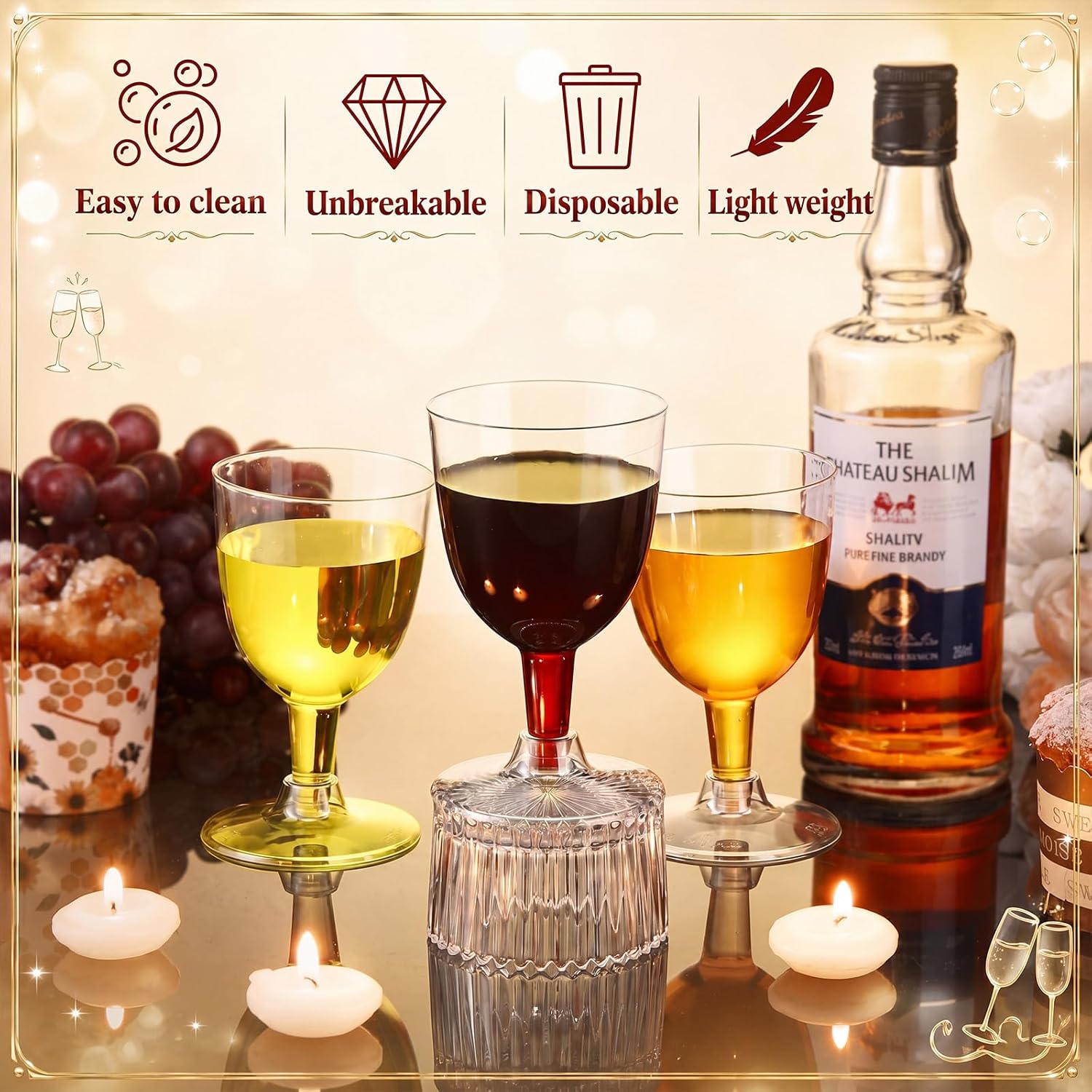 Thenshop 100 Pack 6 oz Disposable Plastic Wine Glasses with Stem, Clear Wine Glasses Cups for Weddings Birthdays Bridal Shower Party Favor