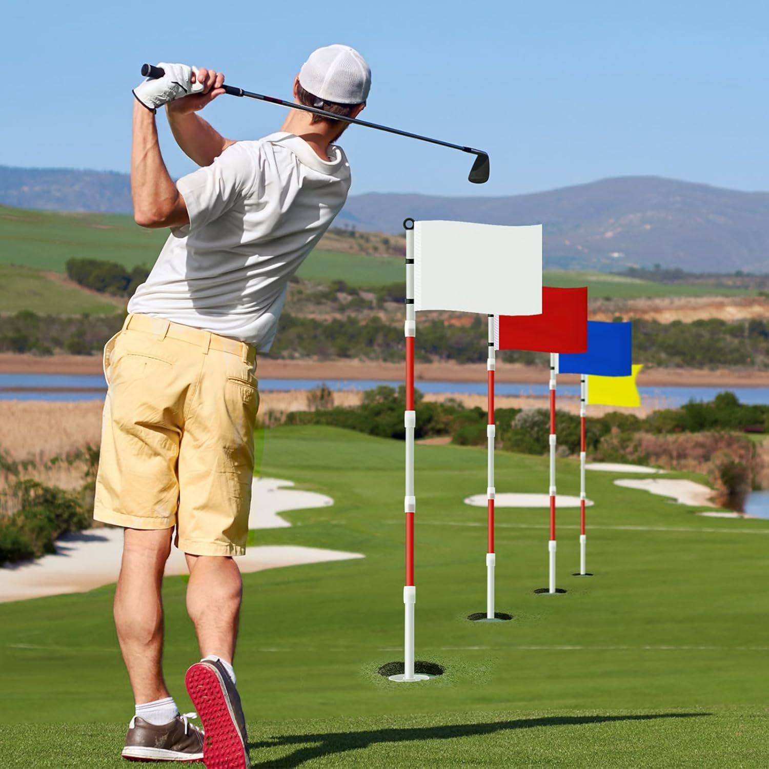 4 Pack Golf Flag Stick 6ft Putting Green Flags Golf Hole Cup Pole Pin Flags for Driving Range Backyard Yard Putting Green and Chipping Greens Gifts (Colored,Blank Style)