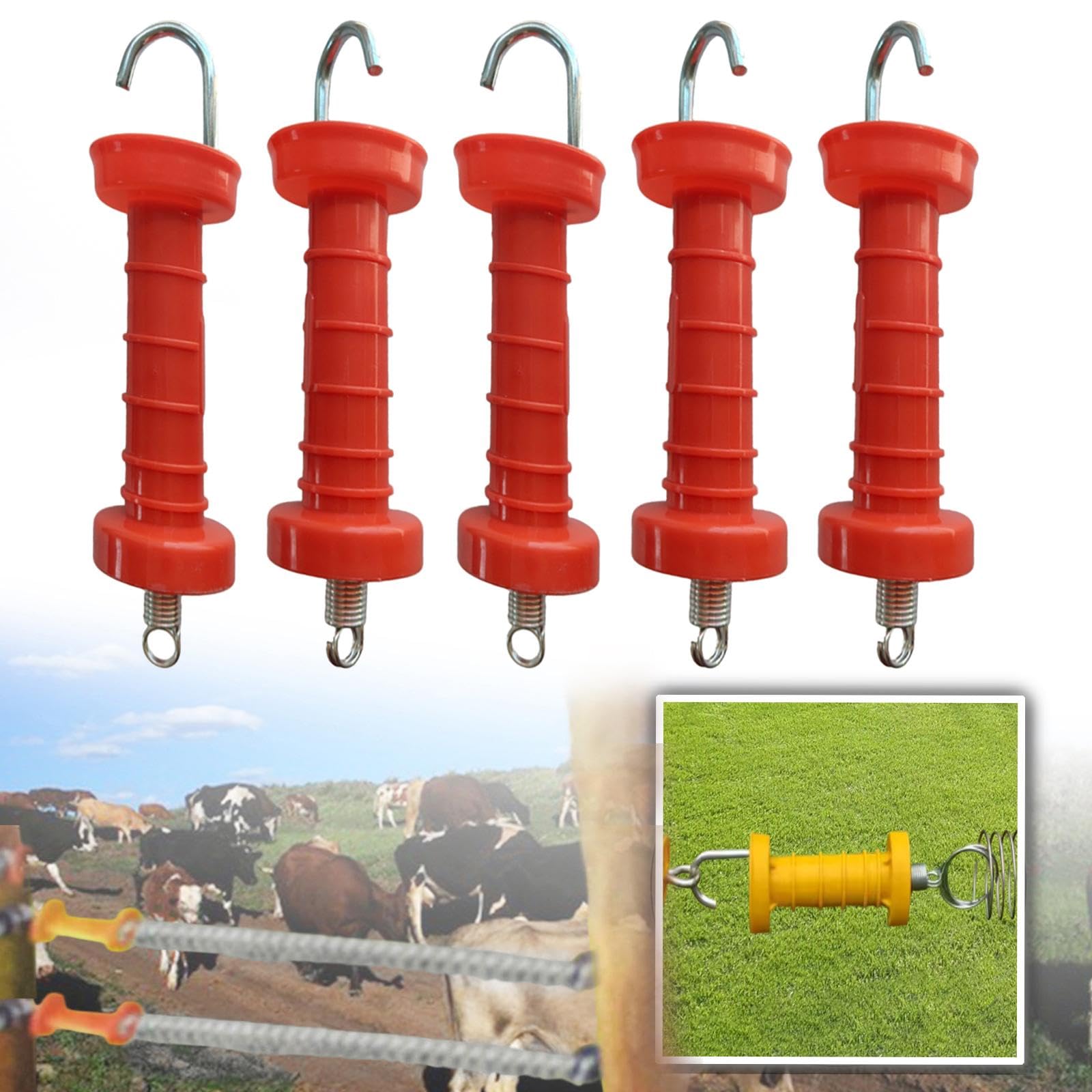 5 Teiliges Set Zauntorgriffe, Elektrische Zauntorisolatoren, Federgriffe, Zubehör für Weidezäune, PP Material, Geeignet für Viehzäune Und Landwirtscha, Rot