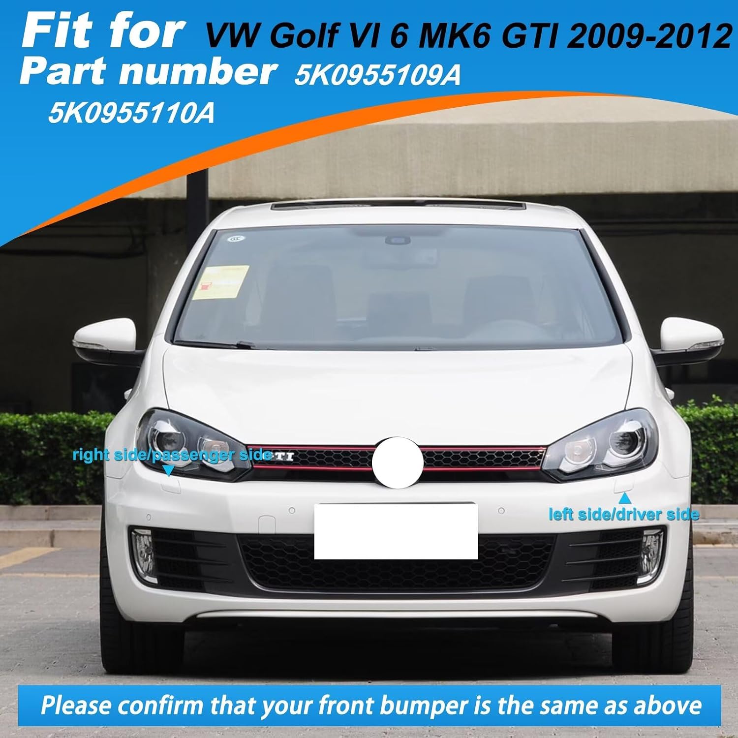 Car Front Bumper Replacement Headlight Washer Cover Fit for VW Golf VI 6 MK6 GTI 2009 2010 2011 2012 5K0955109A 5K0955110A (Blue, Right Passenger Side)