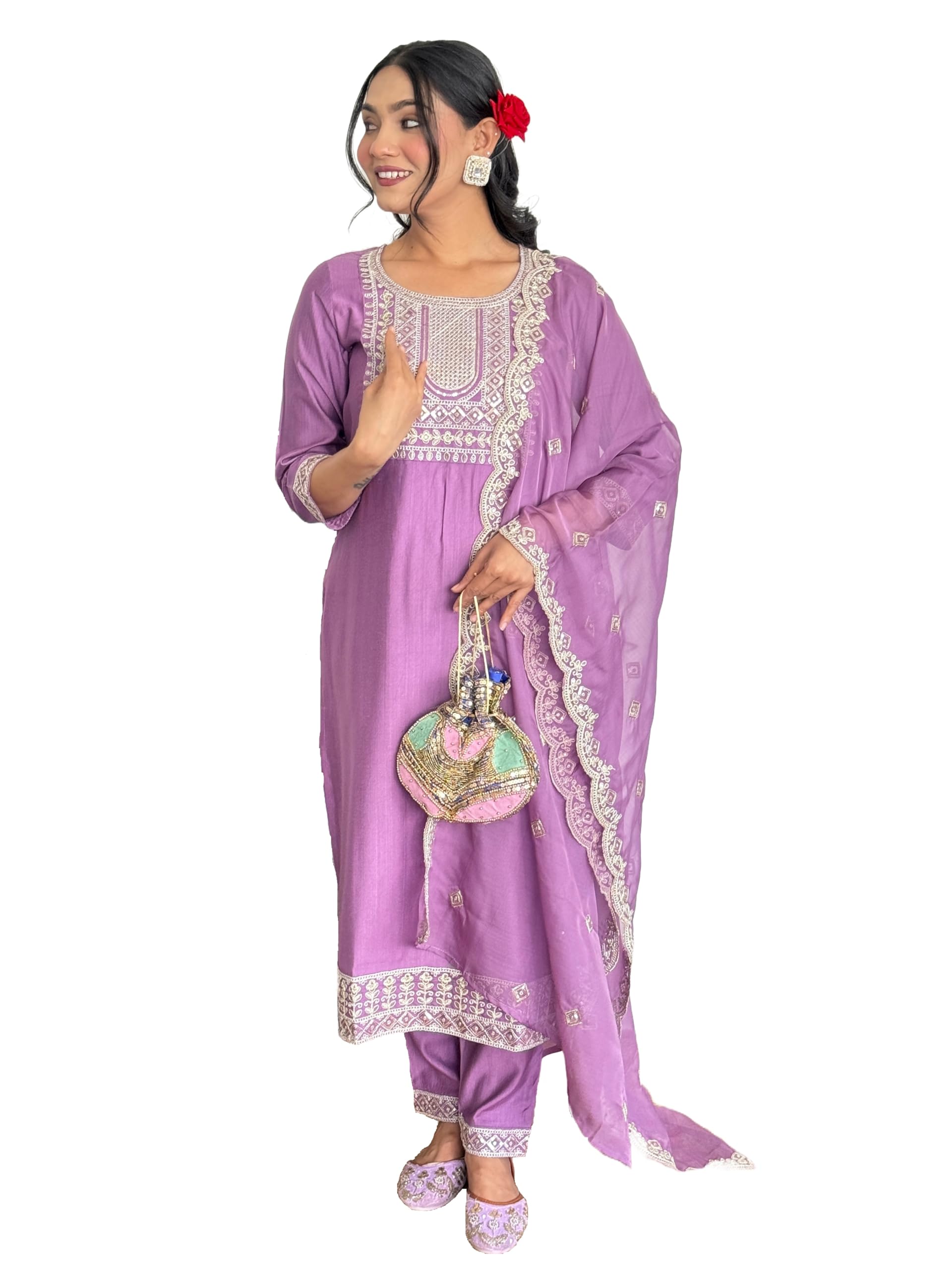 Alvami Women's Silk Solid Regular Kurta Set (Gulnaz_Pink_01_M