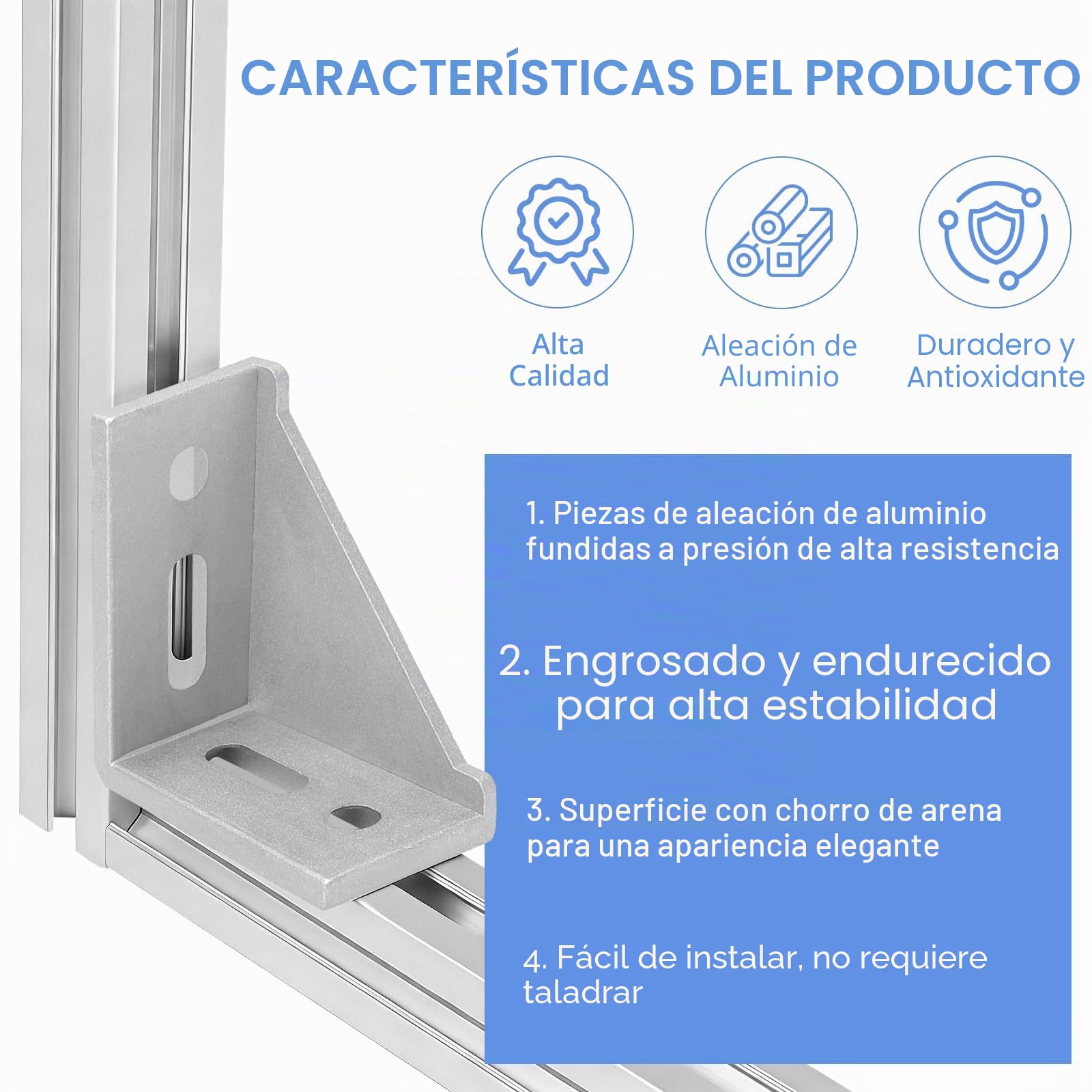 8 piezas escuadras de aluminio 4080 – Conectores de ángulo 90° para perfiles de aluminio – Fijaciones resistentes para estructuras, marcos y proyectos industriales o de bricolaje
