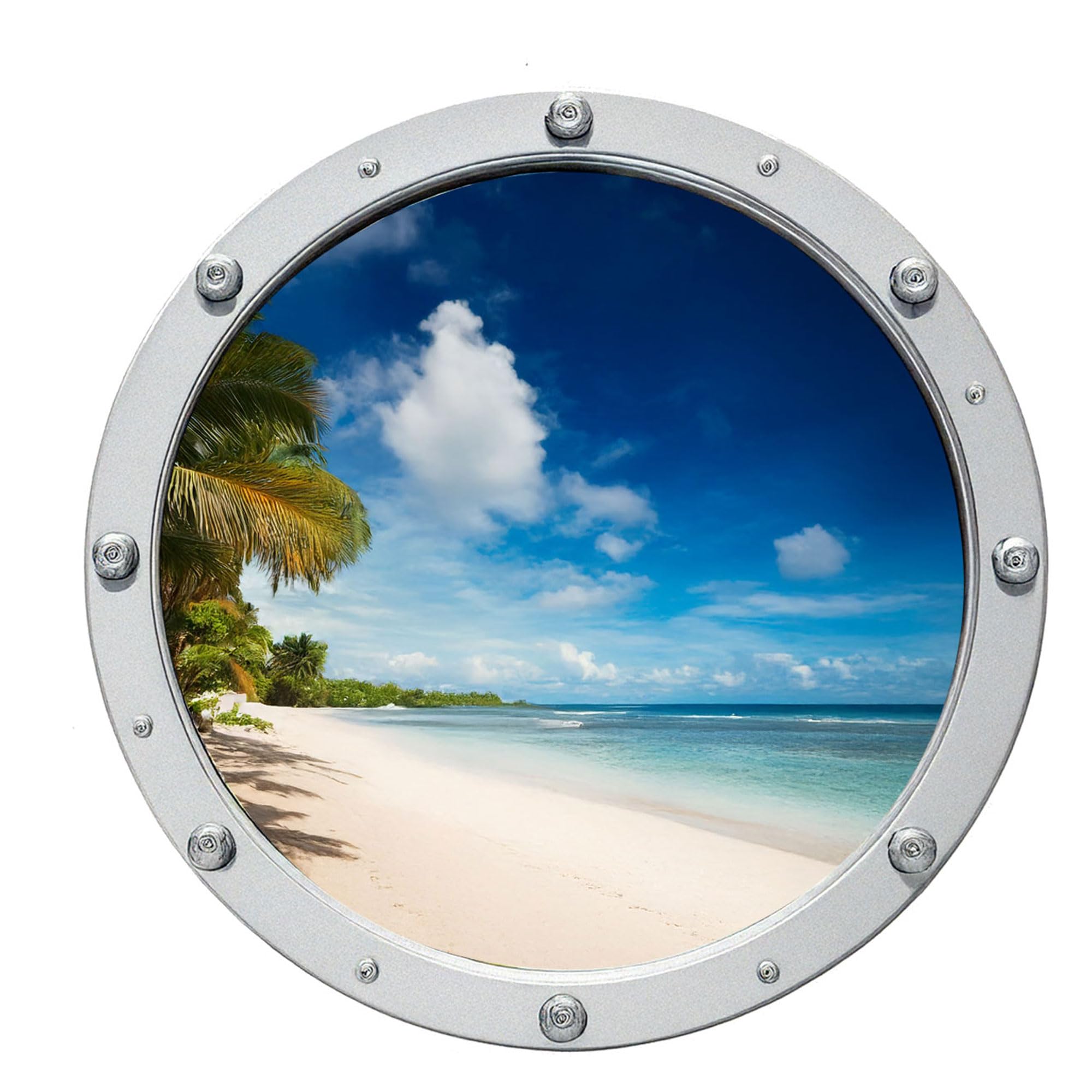 Tropical Beach Porthole Wall Stickers, Sandy Beach Removable 3D Home Decor for Beach House, Nursery & Living Room