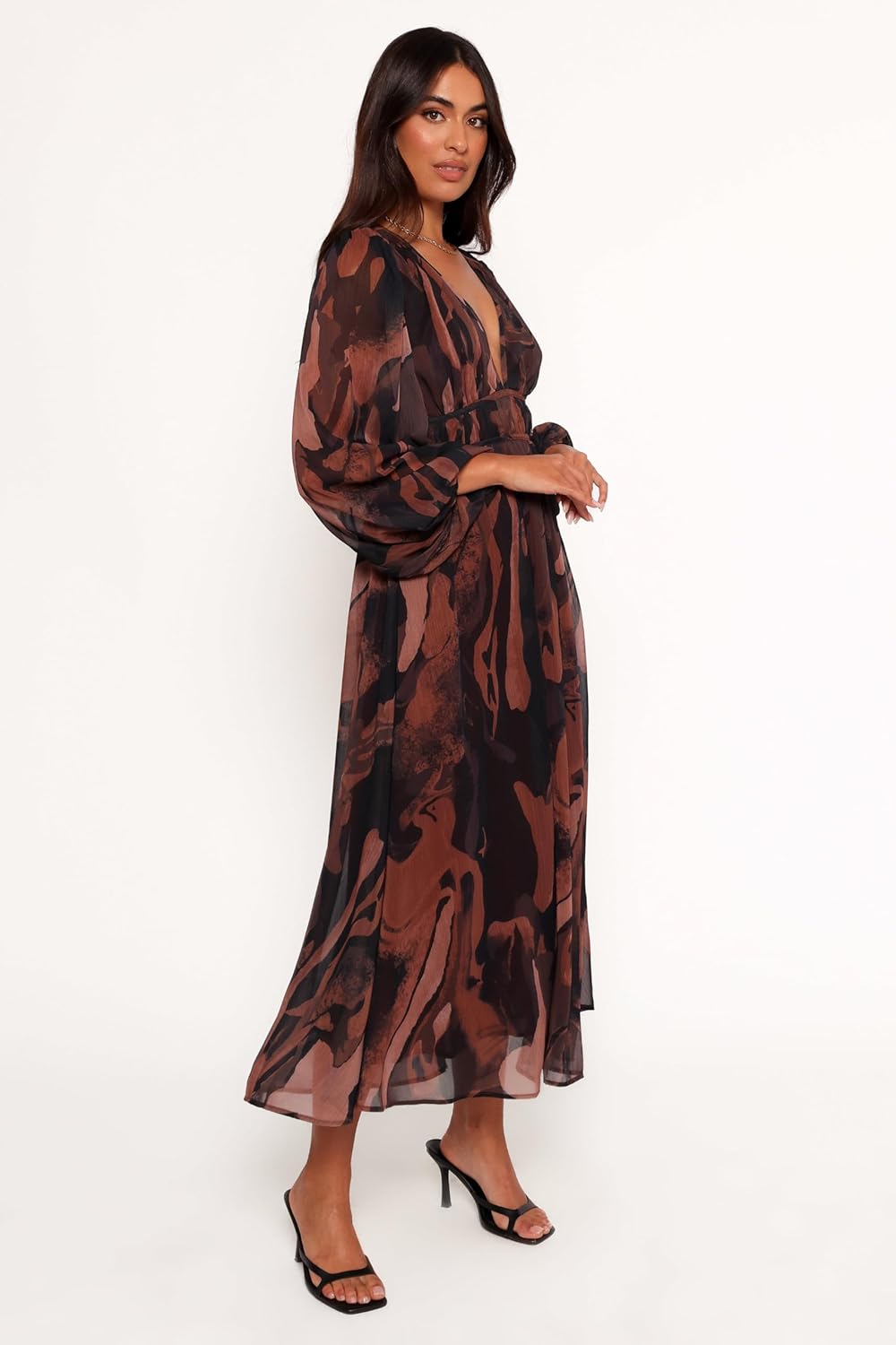 Petal & Pup Womens Blayze Long Sleeve Maxi Dress - Brown Print - Image 4