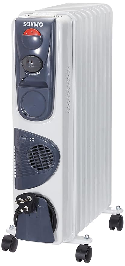 Amazon Brand - Solimo OFR Room Heater, 9 Fin 2400 Watts Oil Filled Radiator with 400 Watts PTC Fan Heater, ISI Approved (White & Grey)