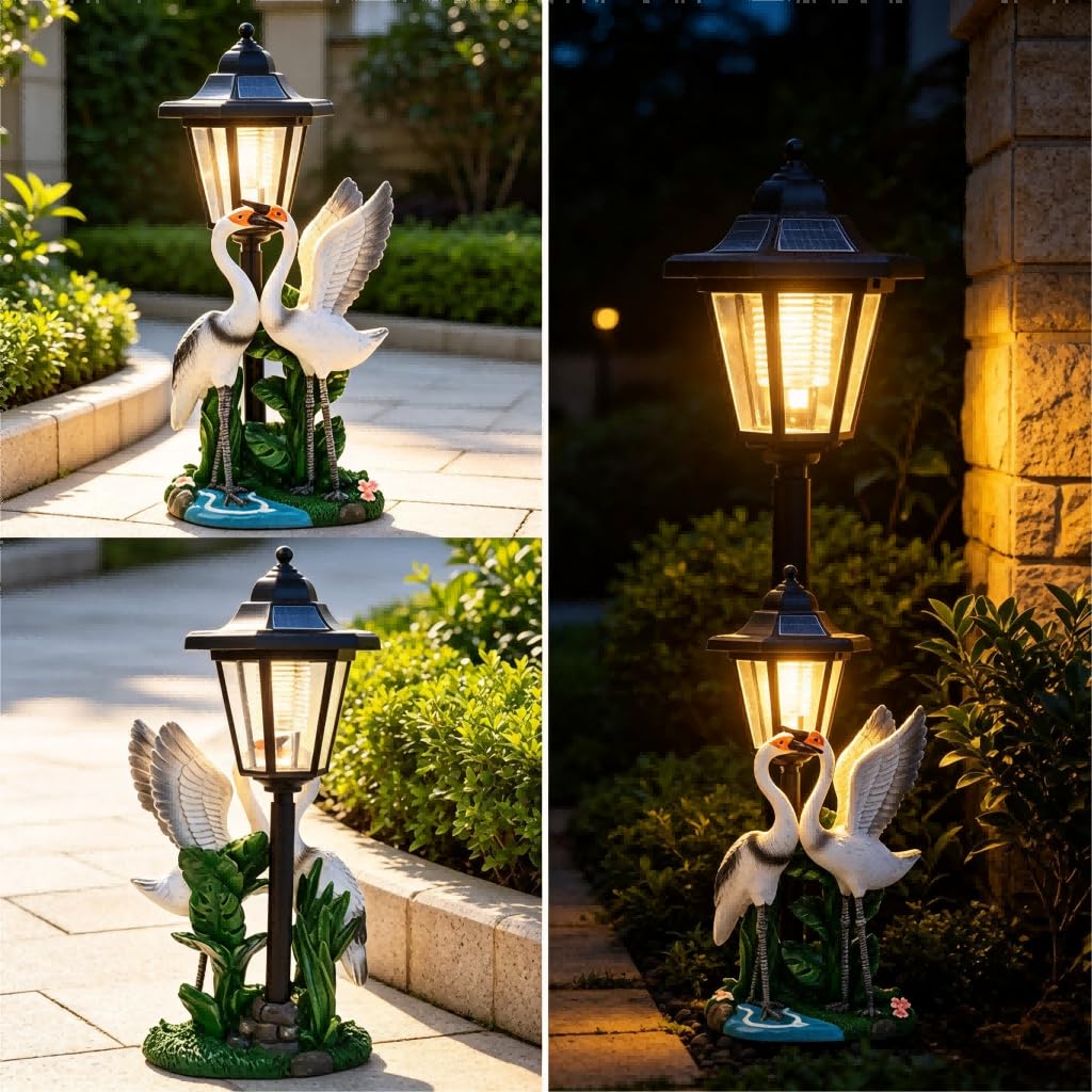 Luce solare del giardino della statua della coppia di uccelli