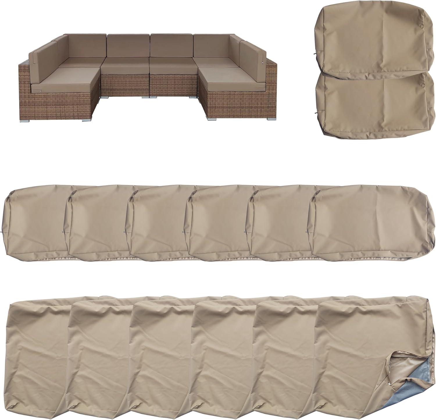 9 Pack Outdoor Cushion Covers for Patio Furniture Replacement Waterproof Patio Sofa Cushion Slipcovers with Zipper & Non Slip for 4-Seat Sofa 25.6 x 25.6 Inch, Navy Blue