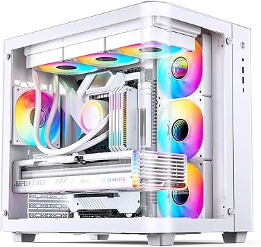 JONSBO TK-3 White One-Piece Curved Glass ATX Mid Tower Pc Case, One-Piece Curved Glass, Support BTF MB/Dual 360 AIO/ATX PSU/40Series GPU, with 10 Fan Positions, 270 Degree Side View Display,White