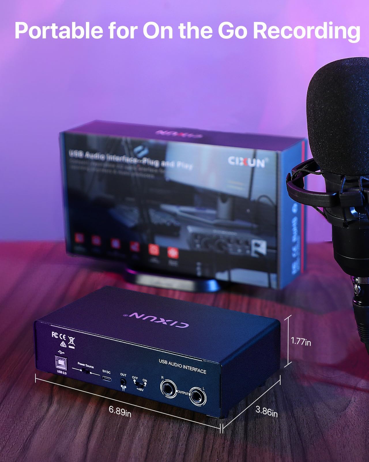 Tarjeta de sonido externa, 2 × 2 interfaz de audio USB-C para PC, 24 bits/192 kHz, entradas dobles TS/XLR, alimentación fantasma +48 V, para estudio/podcast/transmisión en directo (negro))
