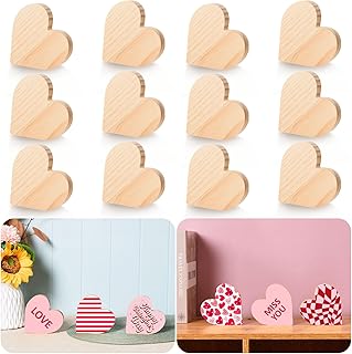 AWIZOM 12 Pcs Valentine's Day Wooden Heart Cutouts 3.94 Inch Unfinished Heart Shaped Table Wooden Signs Blank Wood Blocks Wood Hearts Tiered Tray Decor for Wedding Home Shelf Decor,0.59" Thick