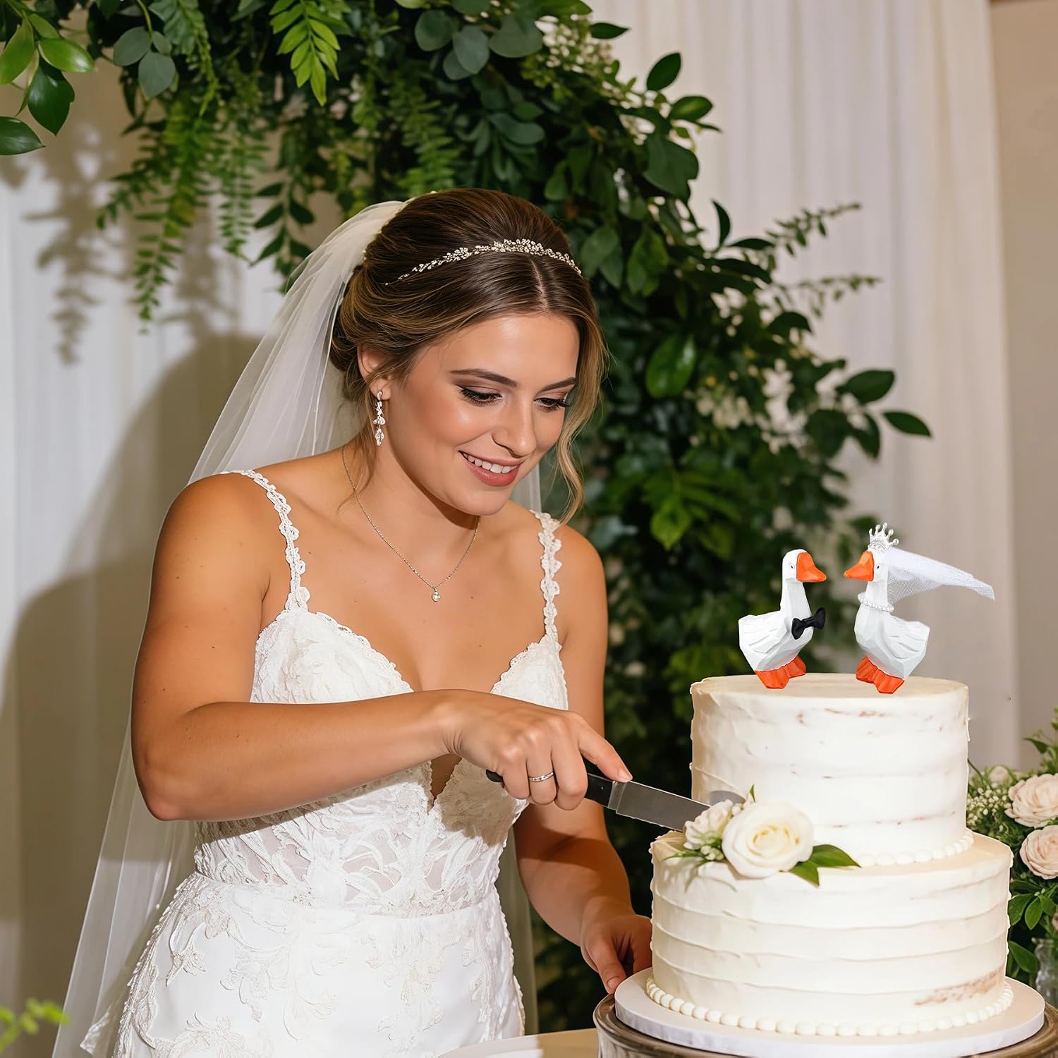 Goose Wedding Cake Toppers - Funny Swan Couple Bride and Groom Figurines Wedding Cake Topper Duck Ornament, Funny Goose Statue Decor for Engagement Anniversary Bride and Groom Table Decorations image 5