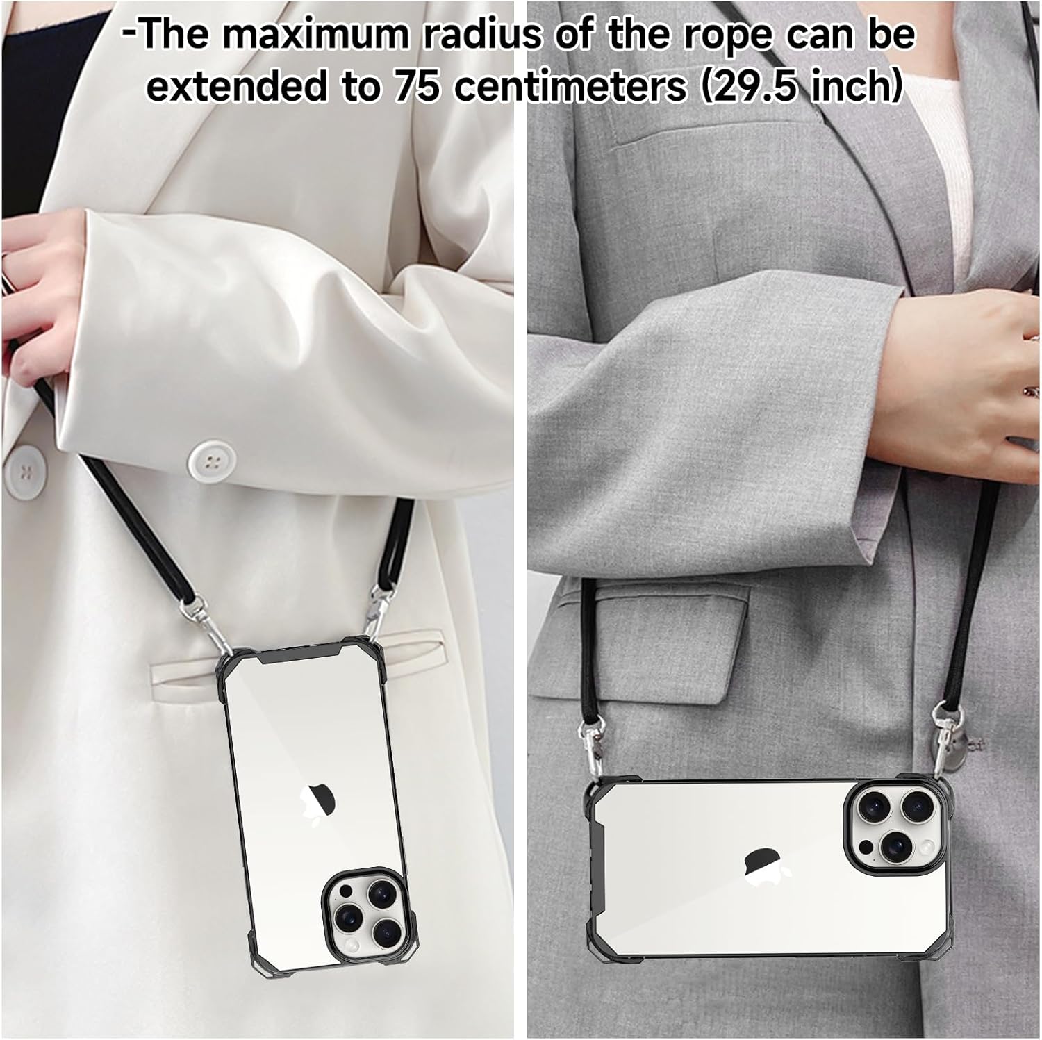 Clear for iPhone 15 Pro Max Case Crossbody Strap, Transparent Mobile Cover with Adjustable Neck Cord Rope PC Shockproof Lanyard Phone Case for iPhone 15 Pro Max Strap Women - Image 8