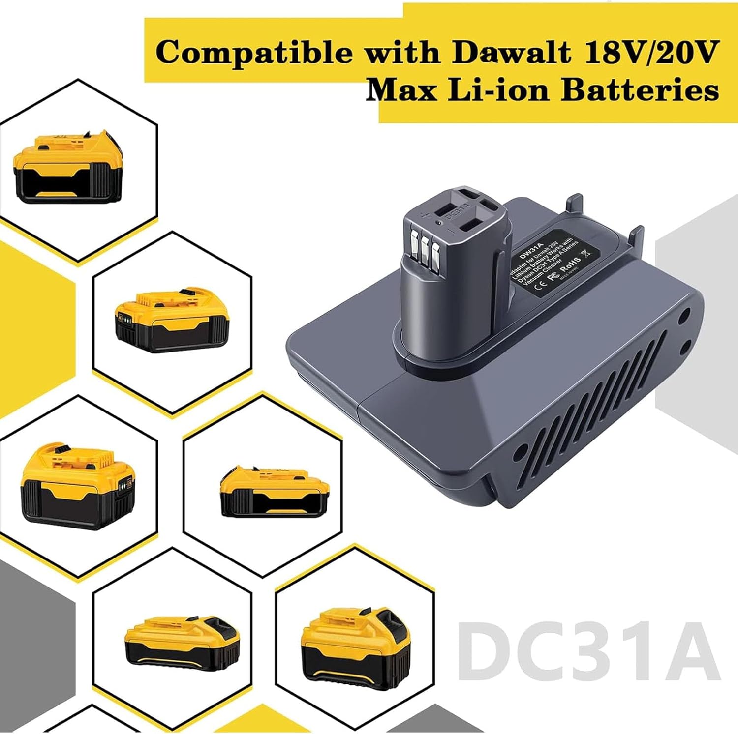 TPDL DW31A Battery Adapter for Dyson Type A DC31 DC35 DC34 DC45 Vacuum Cleaner, Adapter Convert for Dewalt 20V Lithium to Dyson Type A 22.2V Battery (Not for Type B)