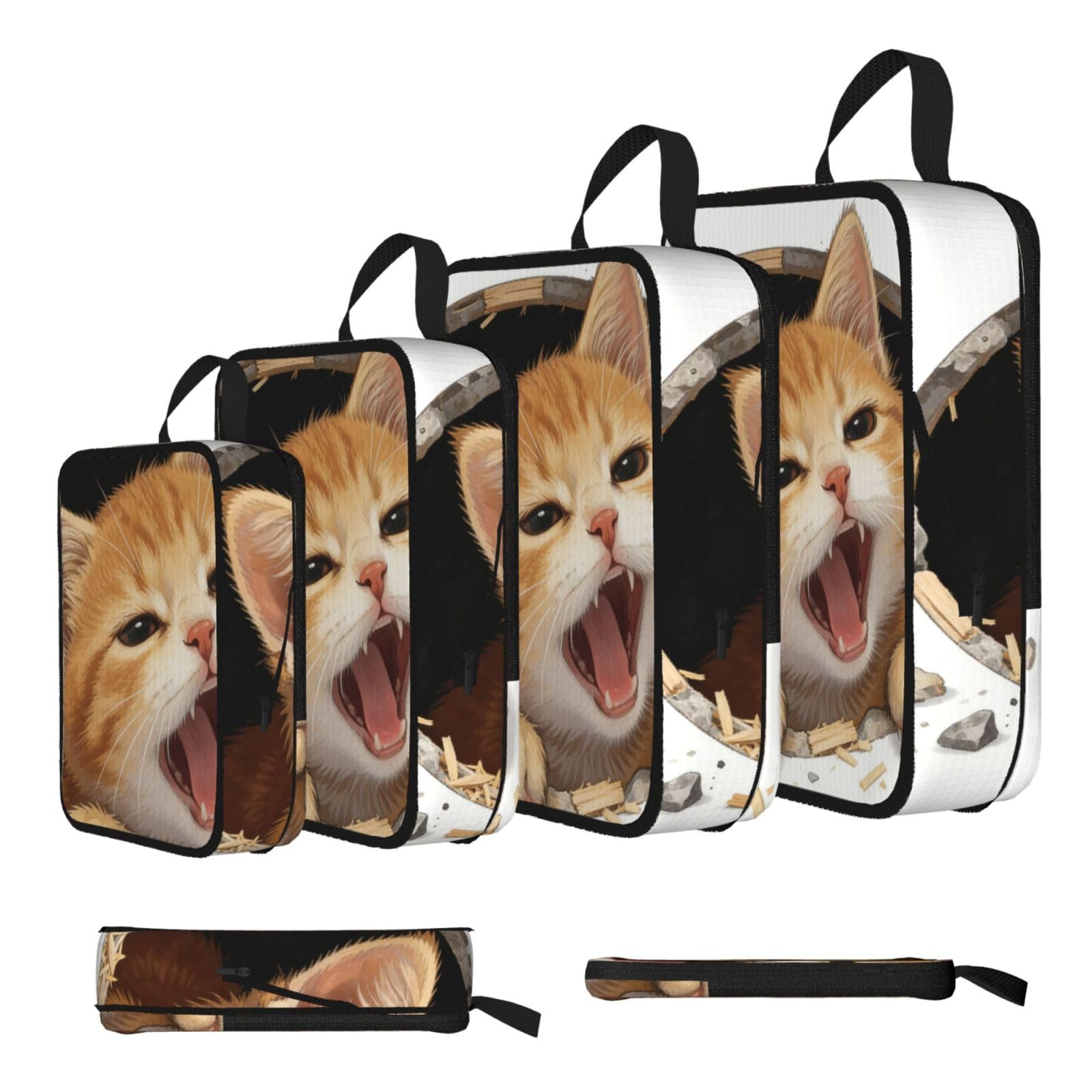 Paquete de 4 cubos de compresión expandibles con estampado de gato de boca abierta para viajes