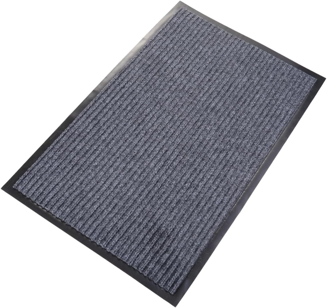 BESPORTBLE 50x80cm Double Stripe Home Doormat Non-Slip PVC Carpet Mat Waterproof Thicken Mat for Kitchen Bathroom Entrance (Grey)