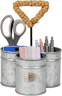 Mind Reader 3-Compartment Organizer with Handle, Multi-Use Storage Caddy, Galvanized Metal, 7" L x 7" W x 10" H, Silver