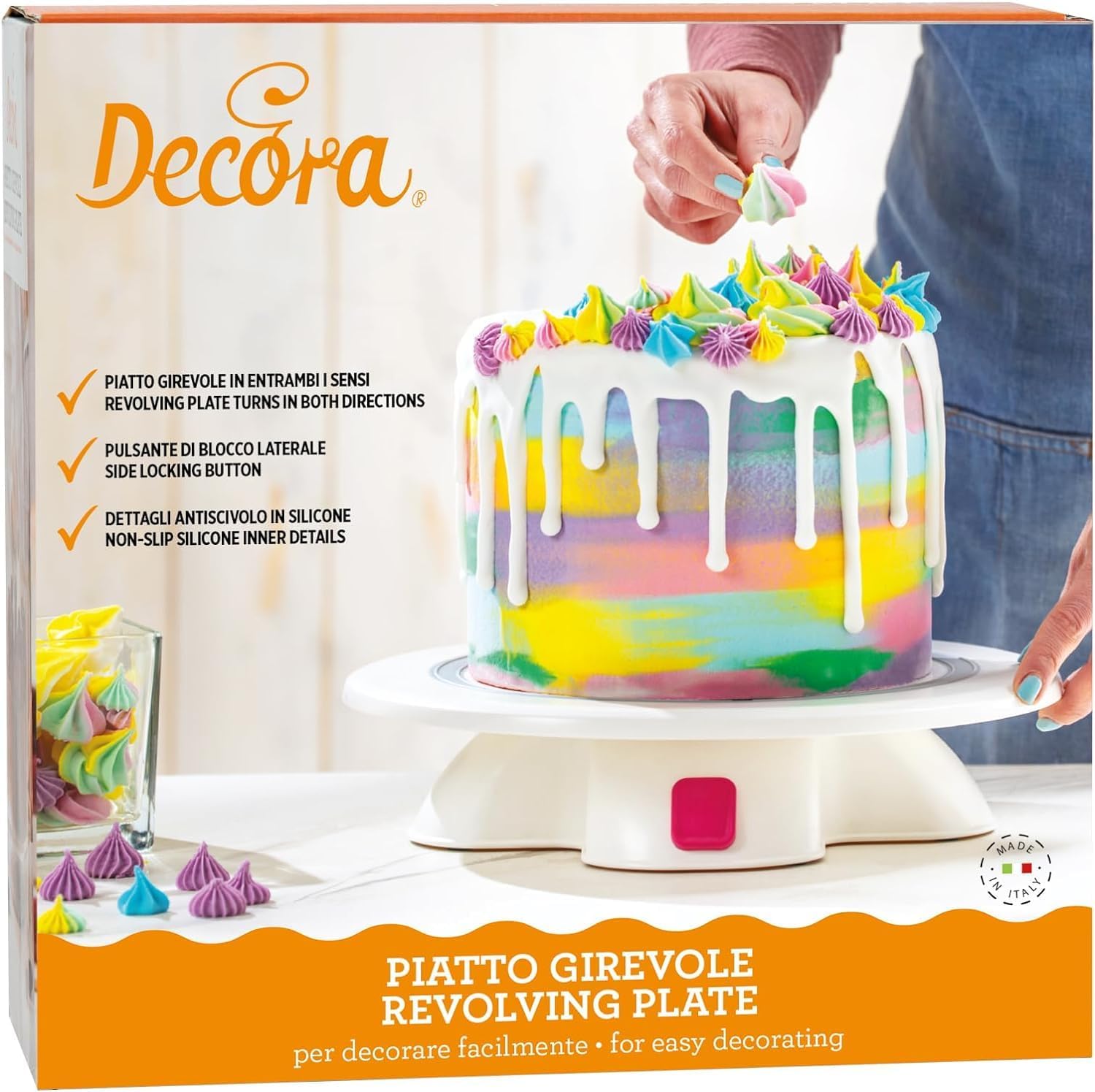 DECORA Revolving Turntable with Base and Arrest Button, Pink, 34 x 34 x 10 cm
